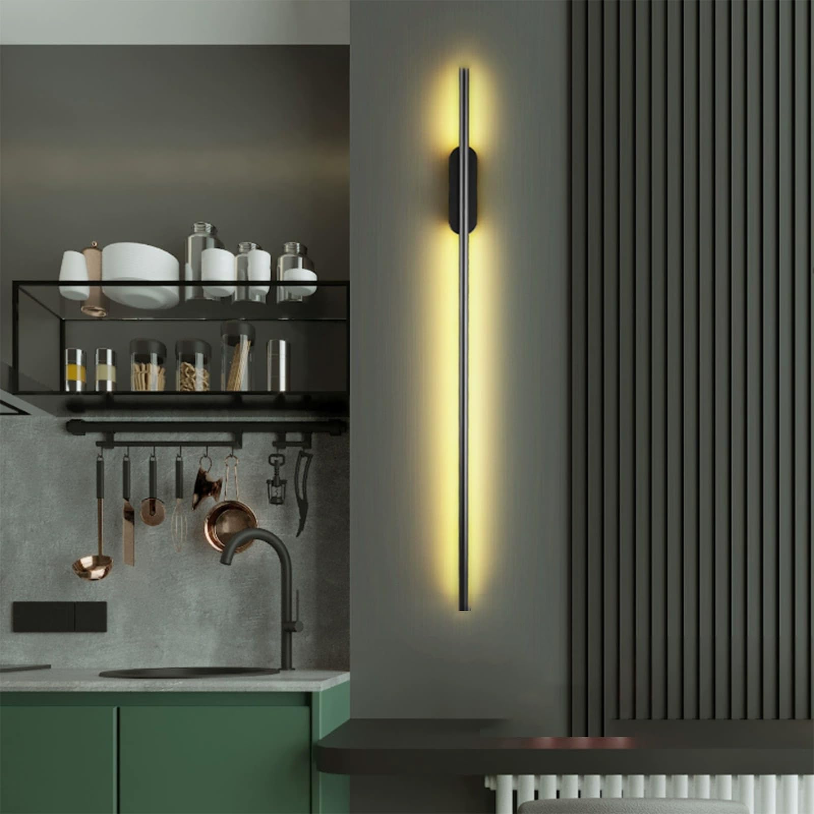 HCZKIUJY LED Wall Sconce - Long Ambient Wall Light, Modern Wall Lamp for Living Room, Hallway, Cloakroom, Bedroom, Corridor, Office, Hotel (Black Warm Light-60cm)