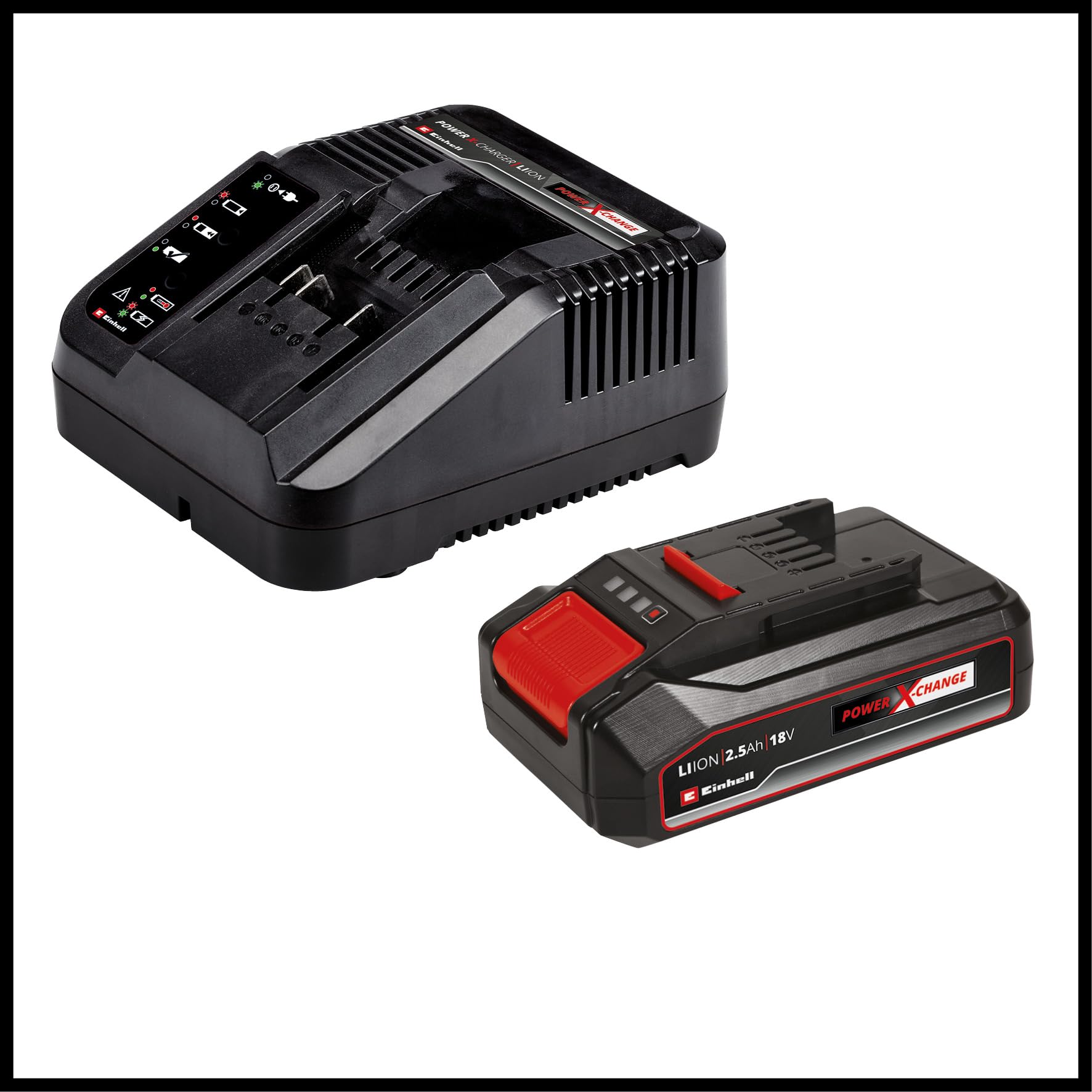 Einhell Recortadora con batería GE-CT 18 Li (1 x 2,5 Ah) Power X-Change (18 V, Cabezal de Motor Giratorio + inclinable, Flowerguard, Incl. 20 Cuchillas de plástico y batería de 2,5 Ah + Cargador)