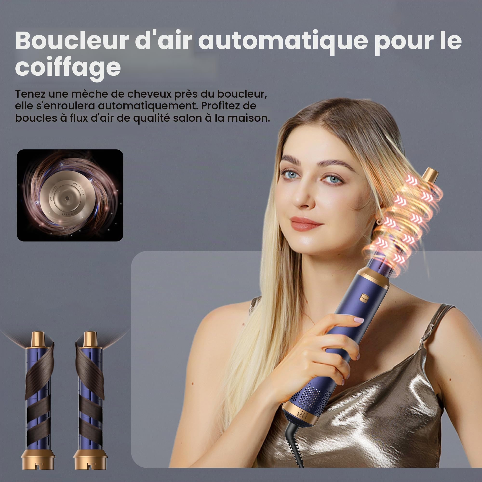 Airbrush 5 en 1 Seche Cheveux 5 en 1, Brosse Soufflante 5 en 1 Avec Seche Cheveux Boucleur, Brosse Souflante, Thermal Brush, Air Styler 5 en 1 Pour Sécher, Boucler, Lisser, Cadeau pour femme