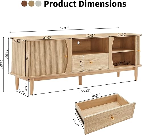 Miniatura 9 de Soporte de TV, mesa consola multimedia con puerta corredera y compartimento de almacenamiento, centro de entretenimiento moderno con almacenamiento