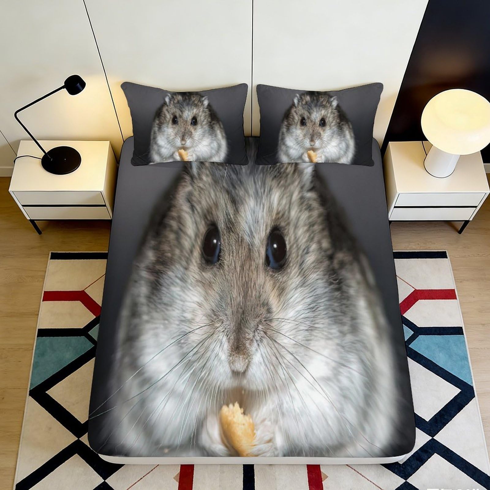 3D Printed hamster Fitted Sheet, soft touch Microfiber bedding for bedroom or guest room, anti-slip, wrinkle resistant, easy care, apartment bedding decor, 120x200cm 90x200x25cm
