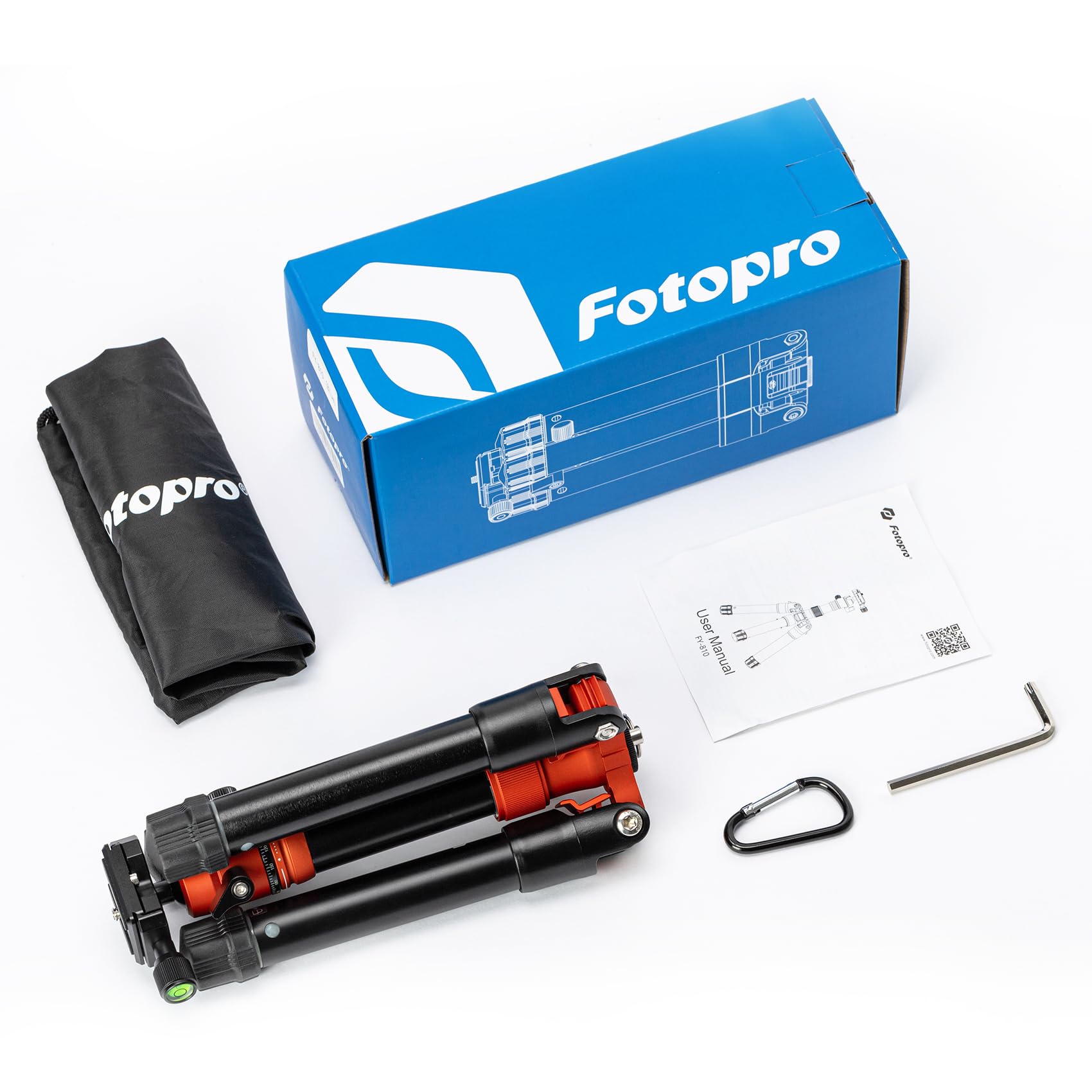 Fotopro Mini trípode con cabeza de bola, soporte para teléfono, palo selfie desmontable, plegado solo 8.6 pulgadas, carga máxima de hasta 6.6 libras, FY-810 naranja