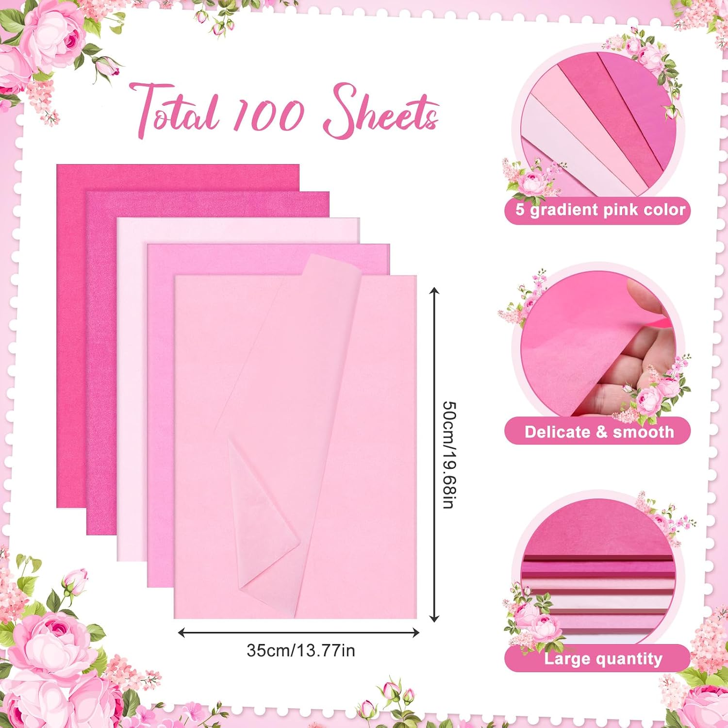 100Sheets Pink Tissue Paper, Light Pink Tissue Paper for Gift Bags Gift Wrap Tissue Pink Wrapping Paper Bulk for Craft Packaging Wedding Birthday Baby Shower Brial Shower Party Decor, 14 x 20 Inch