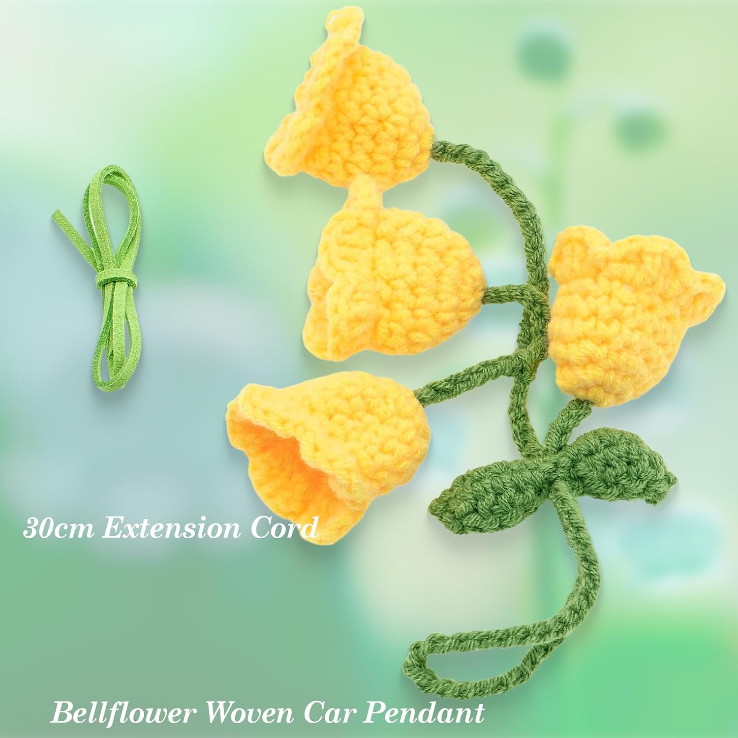 Car Mirror Hanging Accessories - Handmade Knitted Lily Flower Pendant, Cute Crochet Hanging Decor for Rearview Mirror, Women's Car Interior Decoration (1 PCS, Yellow) image 2
