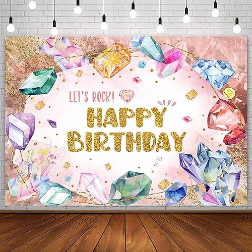 AIBIIN Decoración de fiesta de cumpleaños con texto en inglés "She is a Gem" de 7 x 5 pies, para niños y niñas, diamantes de piedras preciosas