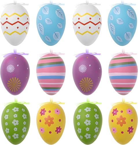 SAFIGLE Adornos colgantes de huevos de Pascua huevos colgantes de plástico coloridos para decoración de árbol de Pascua adornos decorativos de