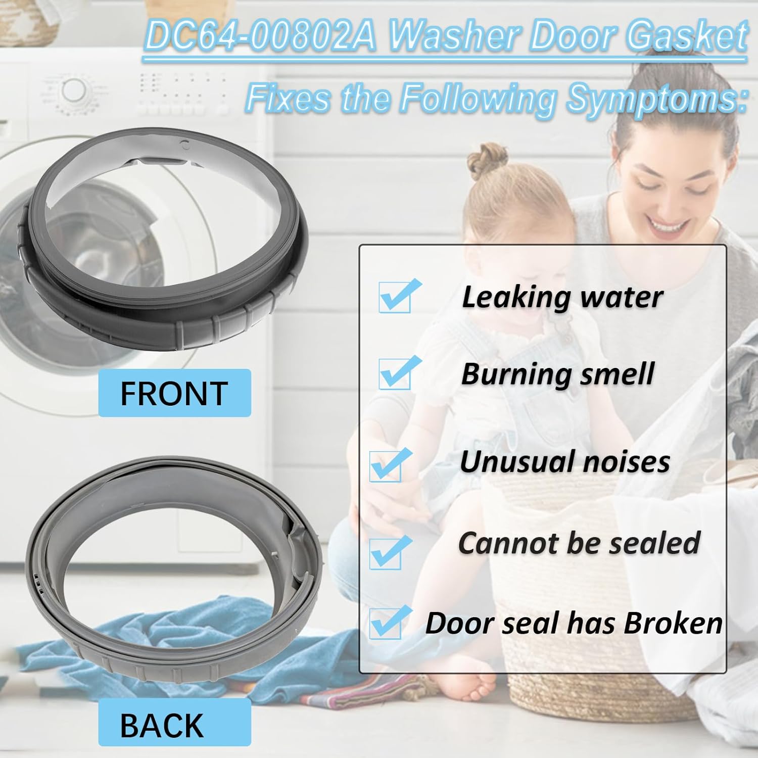 DC64-00802A Washer Door Boot Seal Compatible with Samsung Washer WF206ANS, WF206BNW, WF209ANW, WF218ANB, WF218ANW Door Boot Seal Gasket Diaphragm, Replaces AP4205725, PS4210920, 34001302