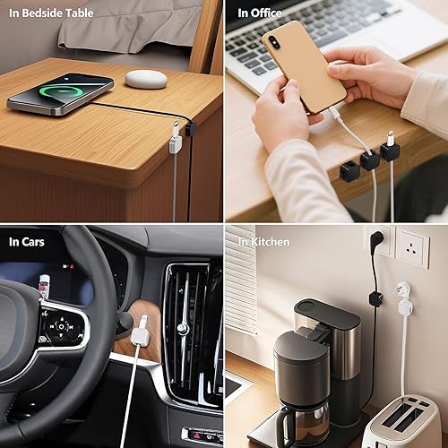 Miniatura 4 de Paquete de 10 organizadores de cables, clips magnéticos para debajo del escritorio, soporte de cables adhesivo fuerte, organizador de cables de