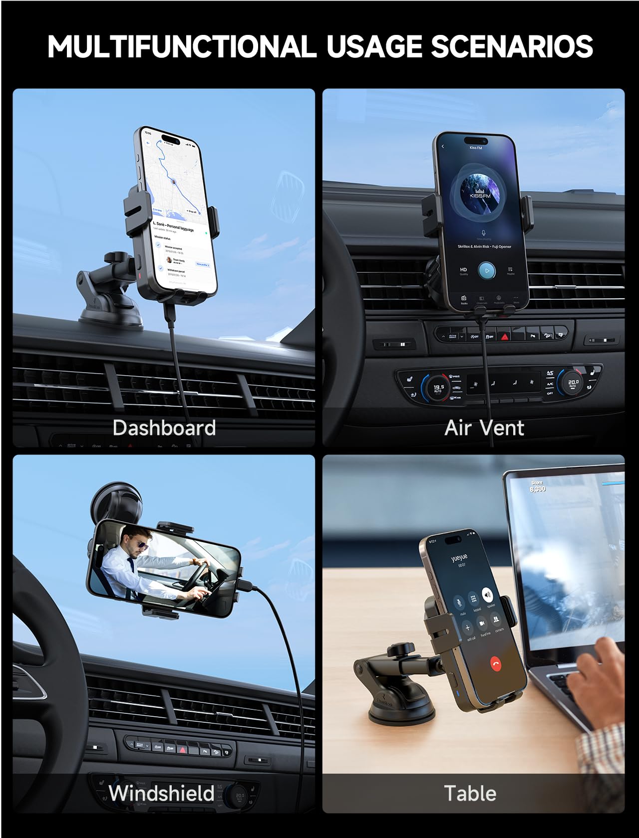 MOKPR Handyhalterung Auto mit Ladefunktion, 15W Handyhalterung Auto Induktives Laden für Entlüftungsclips/Instrumententafel/Windschutzscheibe für iPhone 17/16/15/14/13/12, Galaxy S25/S24/S23(Schwarz)