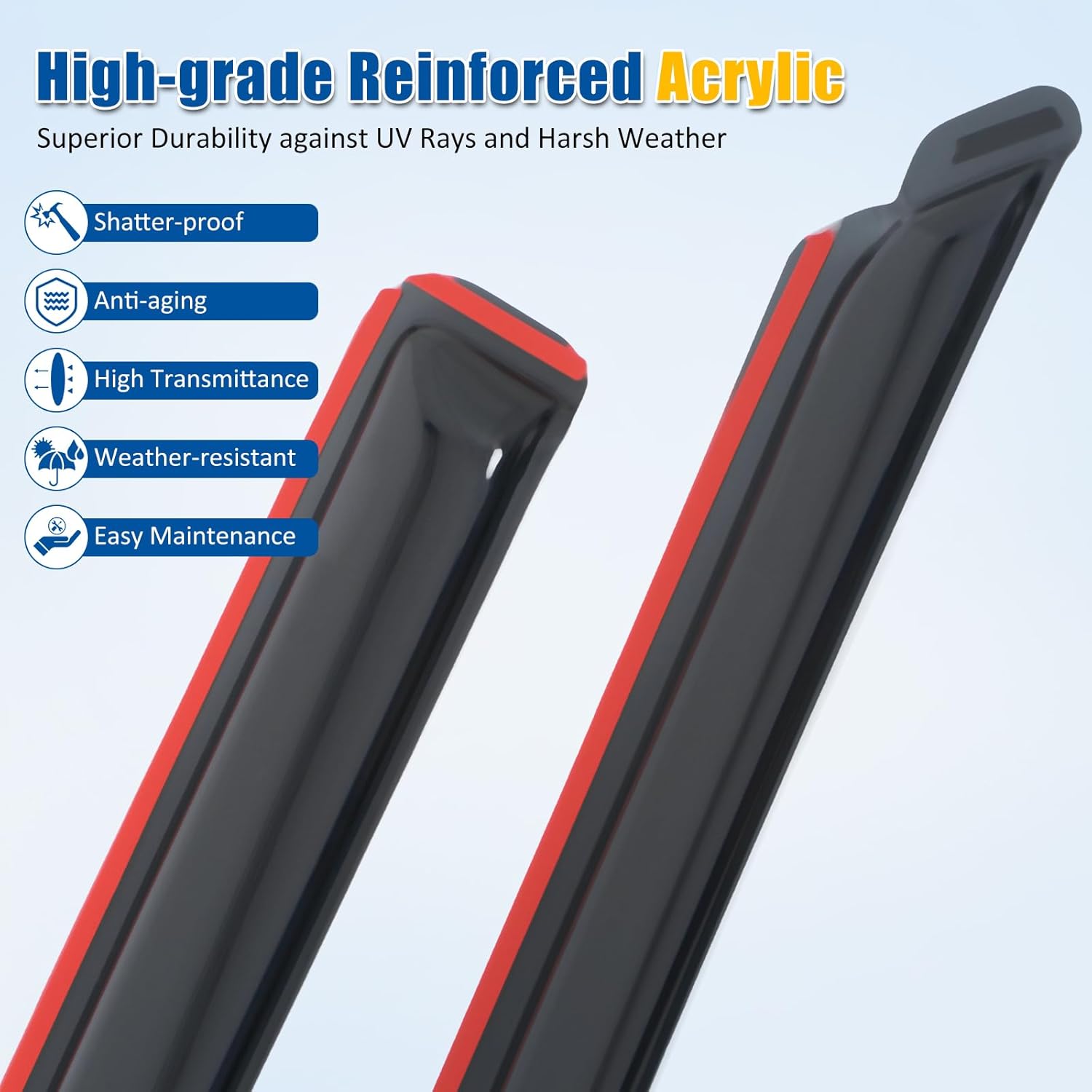 FREEMOTOR802 in-Channel Car Window Deflectors, Compatible with 2009-2018 Dodge Ram 1500 Quad Cab, Dark Tinted Acrylic Rain Guards Side Window Visors Wind Deflectors, 4-Piece Set