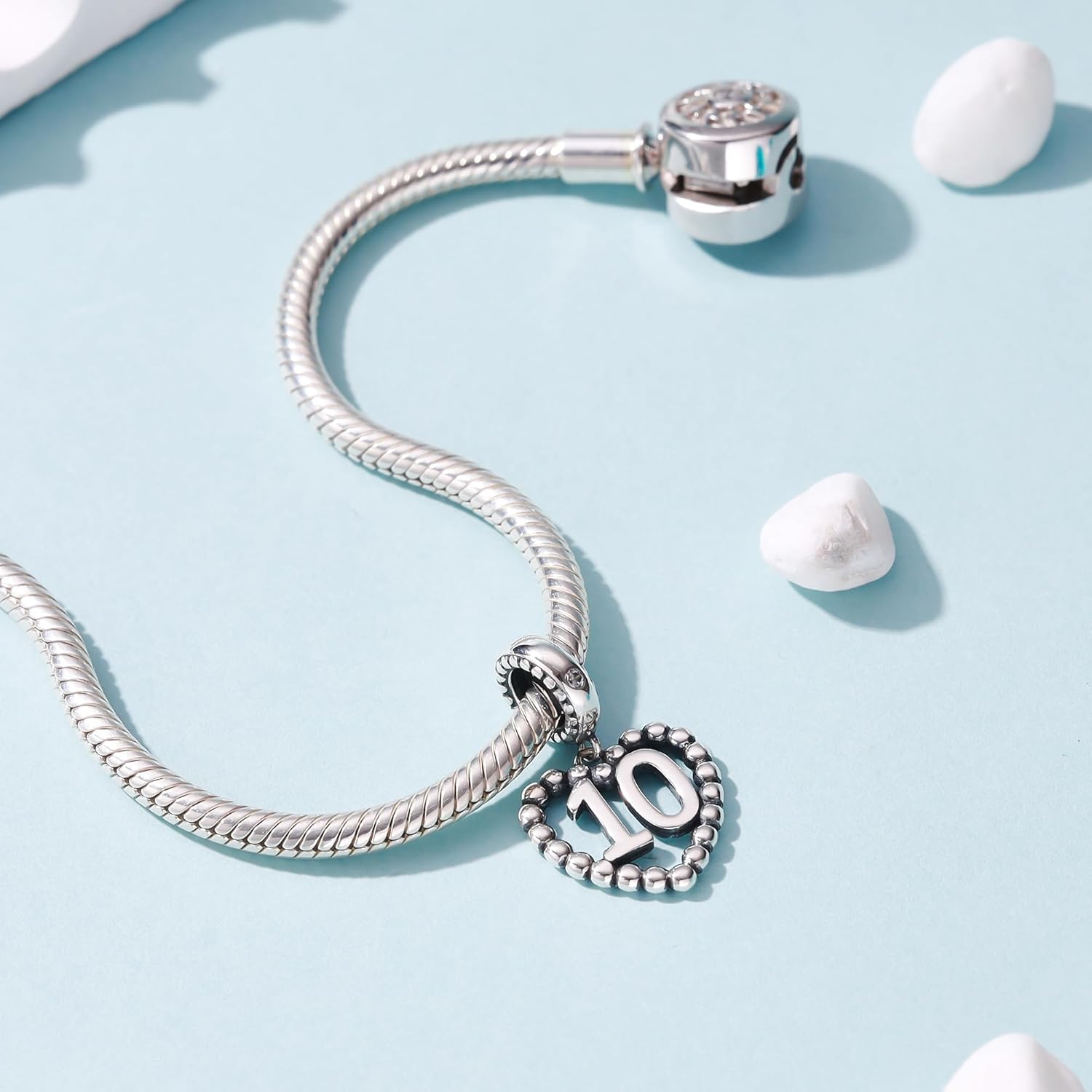 Lucky Number 1.2.3.4 to 70 Charms 925 Sterling Silver Heart Bead with Clear CZ Stone Fits Pandora Charms Bracelet Necklace Meaningful Valentine Anniversary Jewelry Gift for Women - Image 2