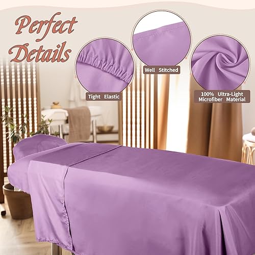 Miniatura 4 de Oudain Juego de 4 sábanas de microfibra suave para mesa de masaje de 3 piezas, incluye sábana encimera de masaje, sábana bajera ajustable y funda