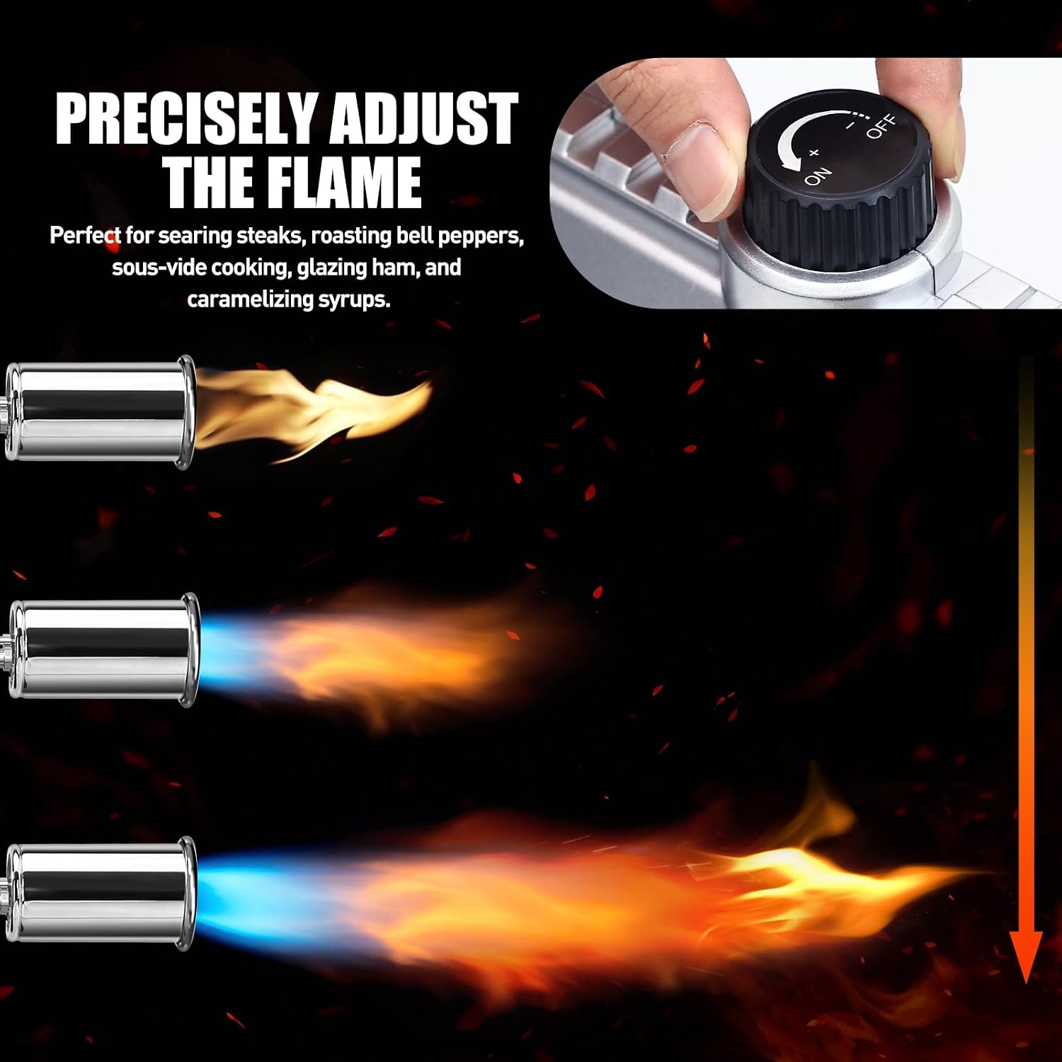 Powerful Propane Torch, Adjustable Flame Kitchen Torch for BBQ, Gas Welding, Steak Searing, Weed Burning and Campfire Ignition (Tank Not Included) (Navy Blue)