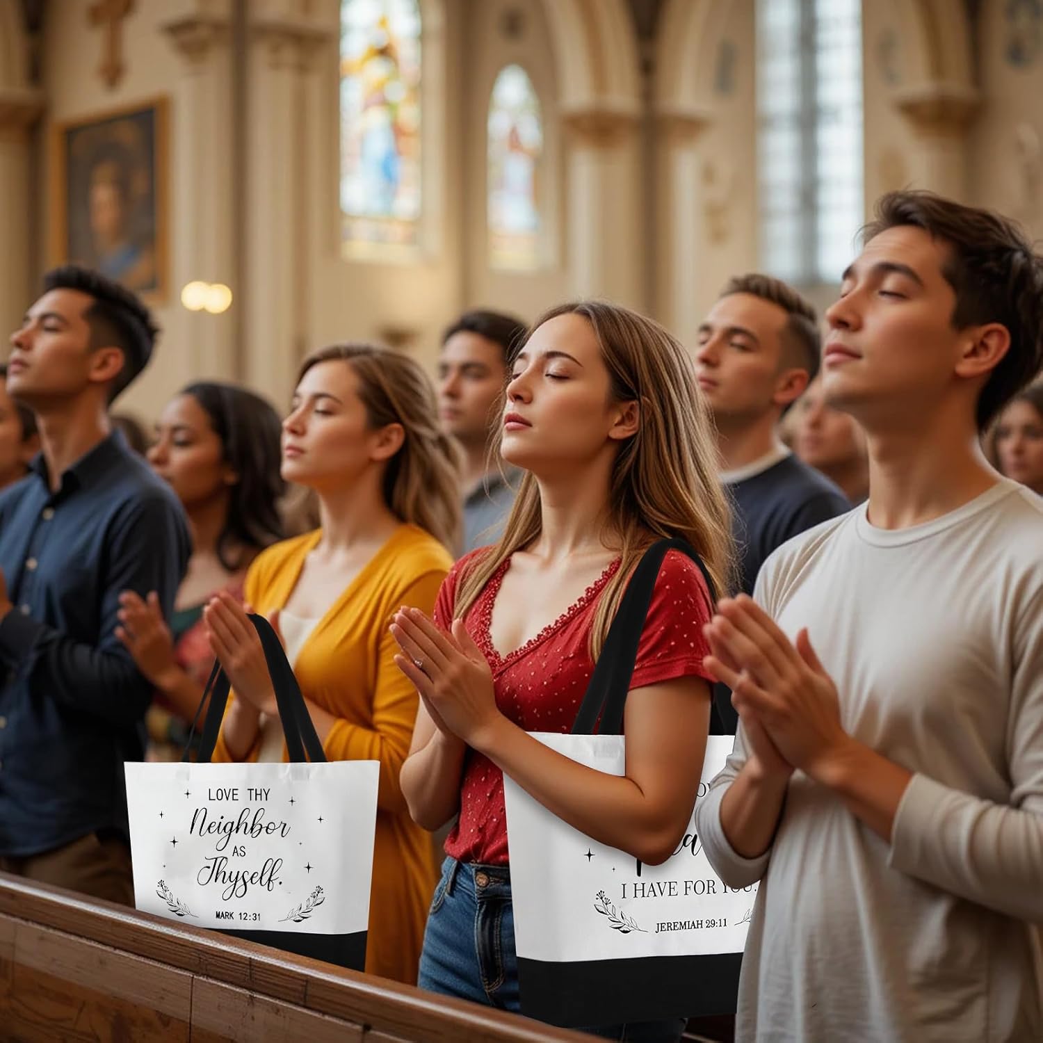 Abbylike 6 Sets/30 Pcs Christian Gifts for Women Religious Gifts Bulk 16oz Glass Cup Canvas Bag Cosmetic Bag Keychain Greeting Card for Bible Study Group Church Pastor Coworker Easter Mother Day