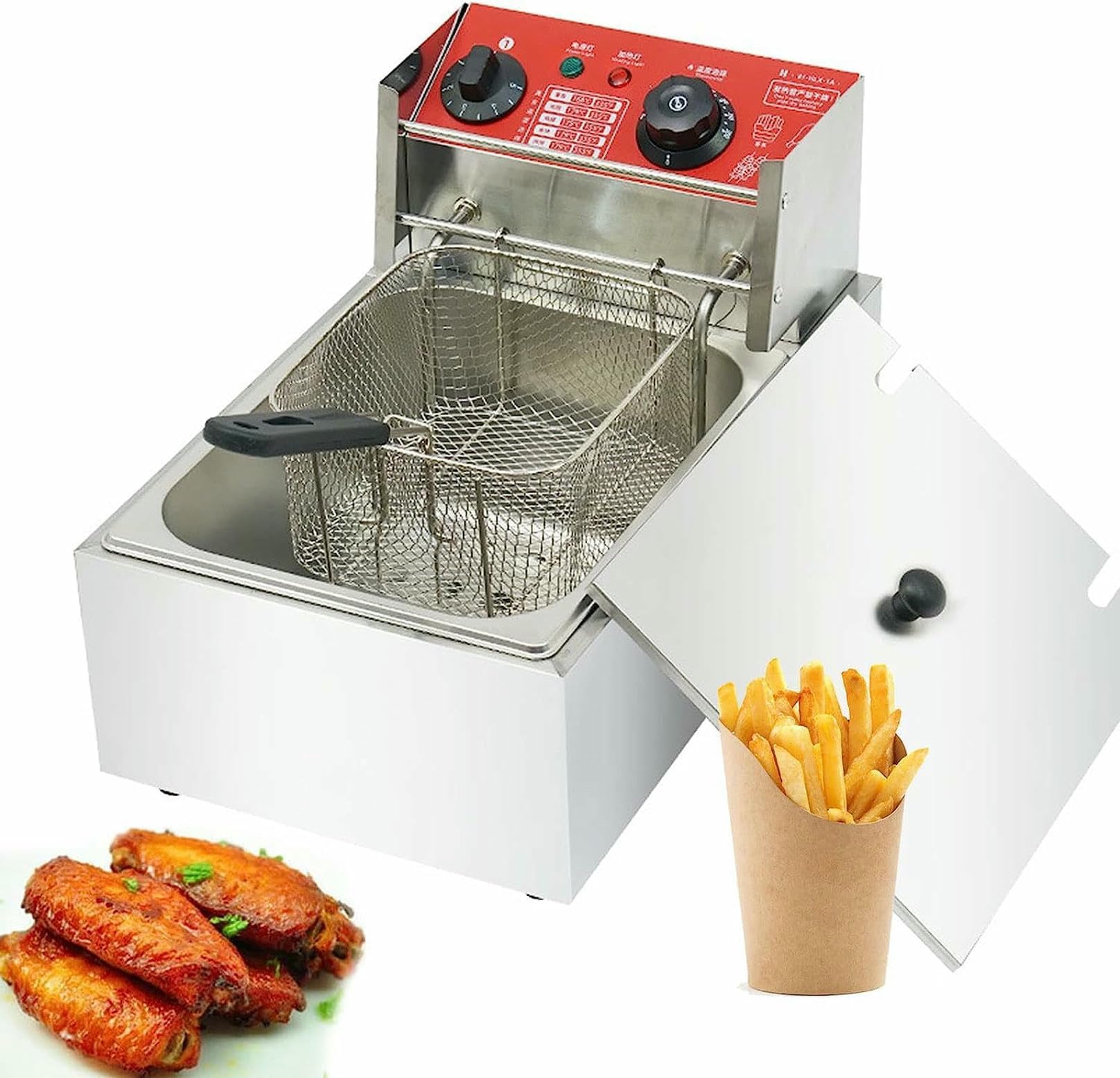 Friteuse électrique acier inoxydable 10 l avec panier et couvercle