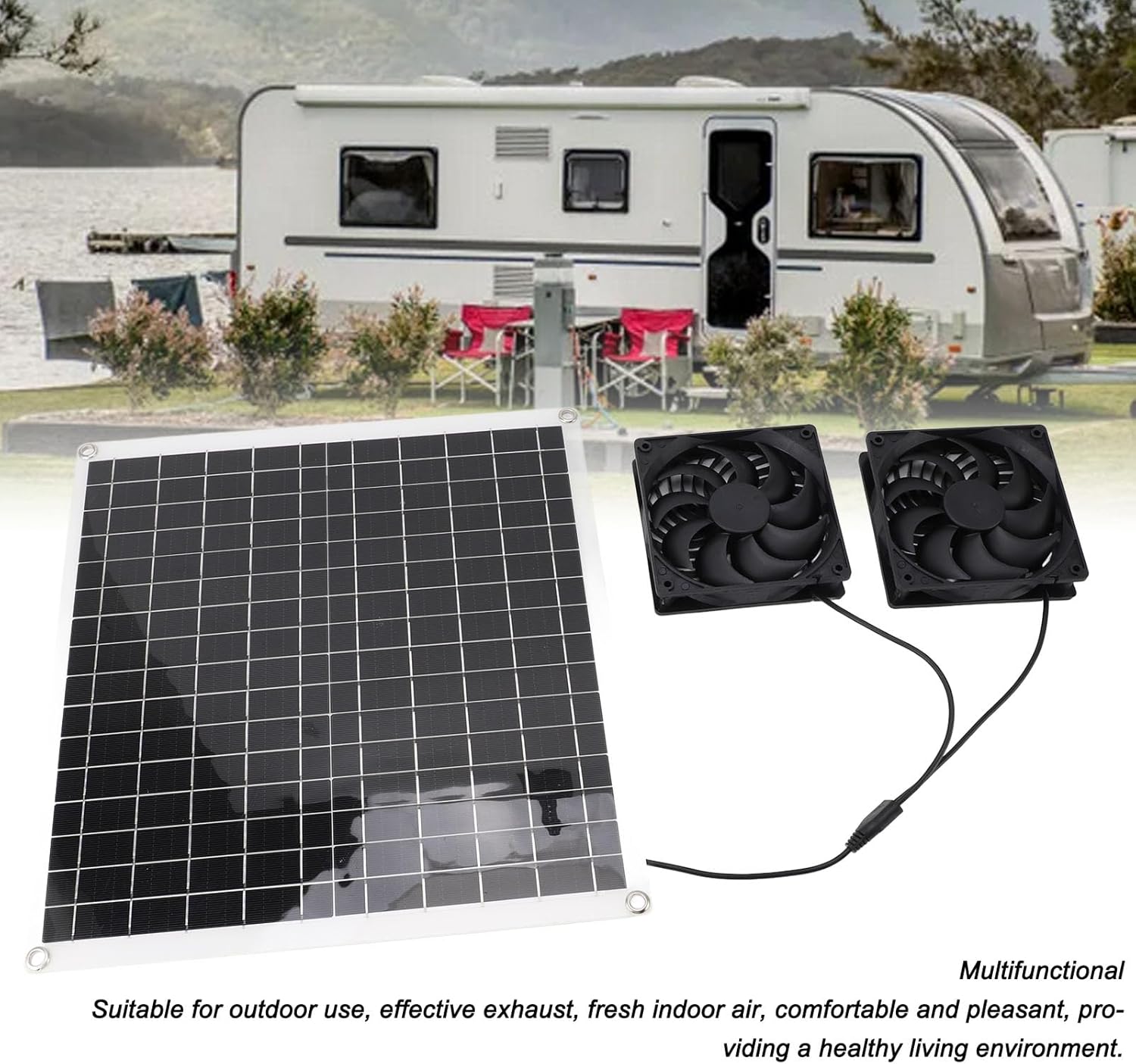 Solar Panel Powered Fan Kit, 20W 12V Portable Multifunctional Outdoor Air Circulation Fan - Efficient Energy Conversion, Lightweight Design, Ideal for Camping and Travel