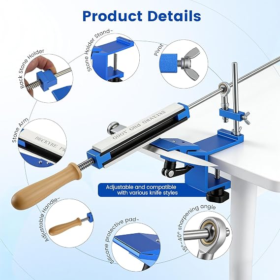 Knife Sharpener with 8 Sharpening Stones Knife Sharpening System Fixed Angle with Quick Release Design Professional Abrasive Holding System for Fine Grinding Polishing Tool
