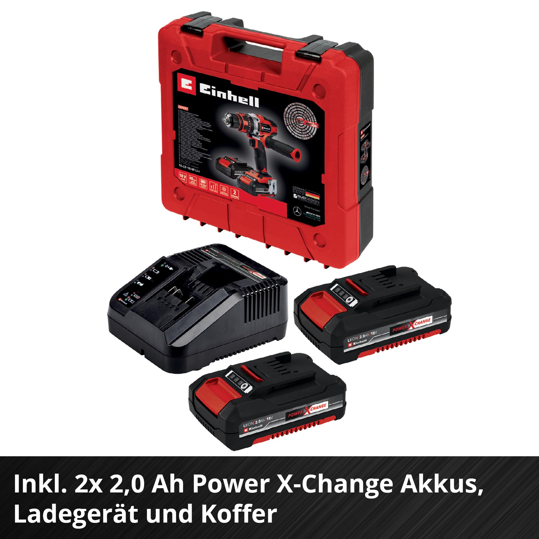 Einhell Akku-Schlagbohrschrauber TE-CD 18/48 Li-i Kit Power X-Change (18 V, 48 Nm, Schlagbohrfunktion, 13 mm Bohrfutter, 2 Gang, Koffer, inkl. 2x 2,0 Ah Akkus + Ladegerät)