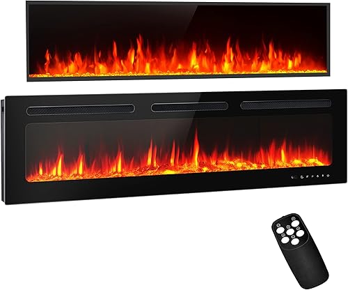 Avocahom Chimenea eléctrica de 68 pulgadas calentador de chimenea lineal empotrado y montado en la pared con control remoto y pantalla táctil
