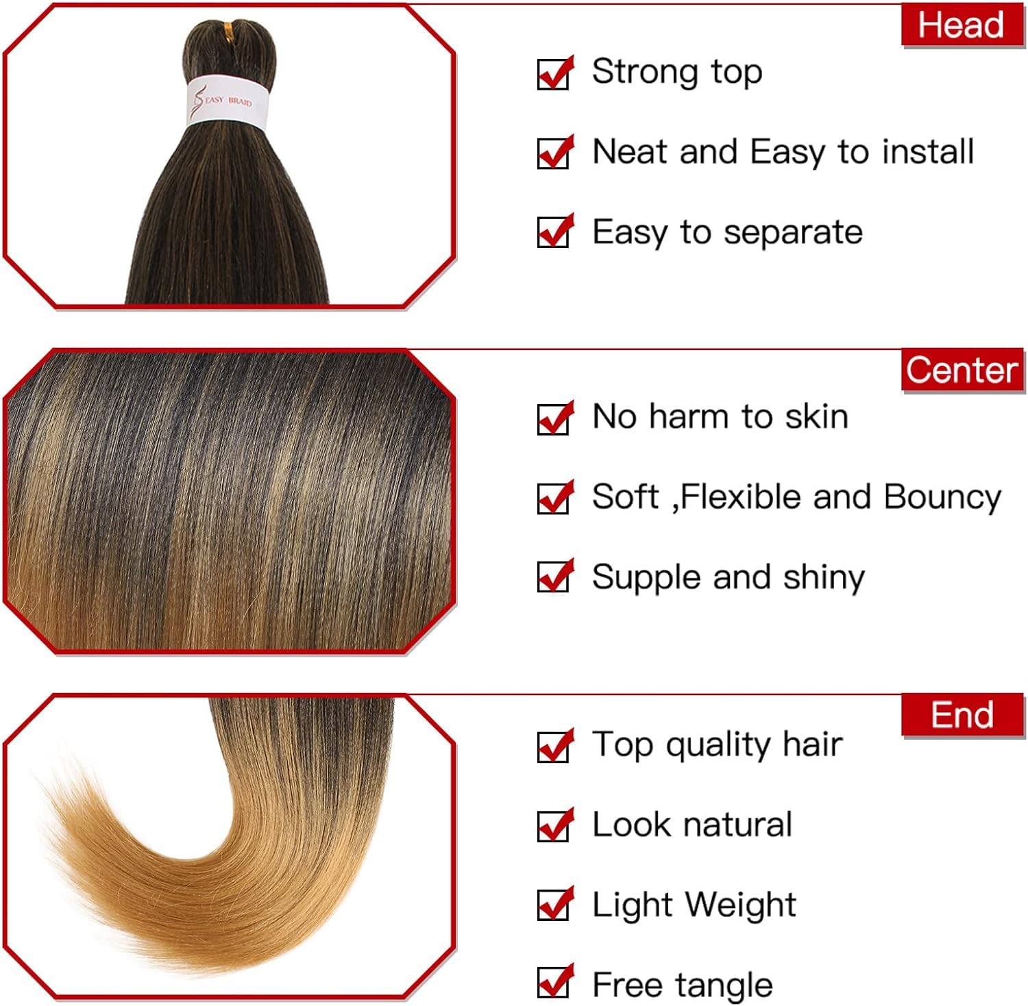 Xtrend 26 Inch EZ Braids 3Packs Pre-Stretched EZ Braiding Hair Extensions for Box Braids Hair Hot Water Setting Synthetic Fiber Hair Extensions(3Packs,T27#) - Image 3