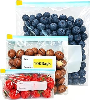 Gefrierbeutel, 100 Stück zipper beutel, Tasche mit Reißverschluss, Gefrierbeutel Wiederverwendbar mit Erweiterbarer Boden, Frischhaltebeutel für Obst, Gemüse, Fleisch, Getreide, Snacks