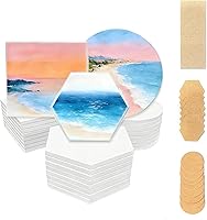 QISHENG 24pcs Ceramic DIY Coasters - Square, Round, Hexagon Tiles with Cork Backing for Alcohol Ink, Acrylic Pouring, Decoupage Crafts & Gifts