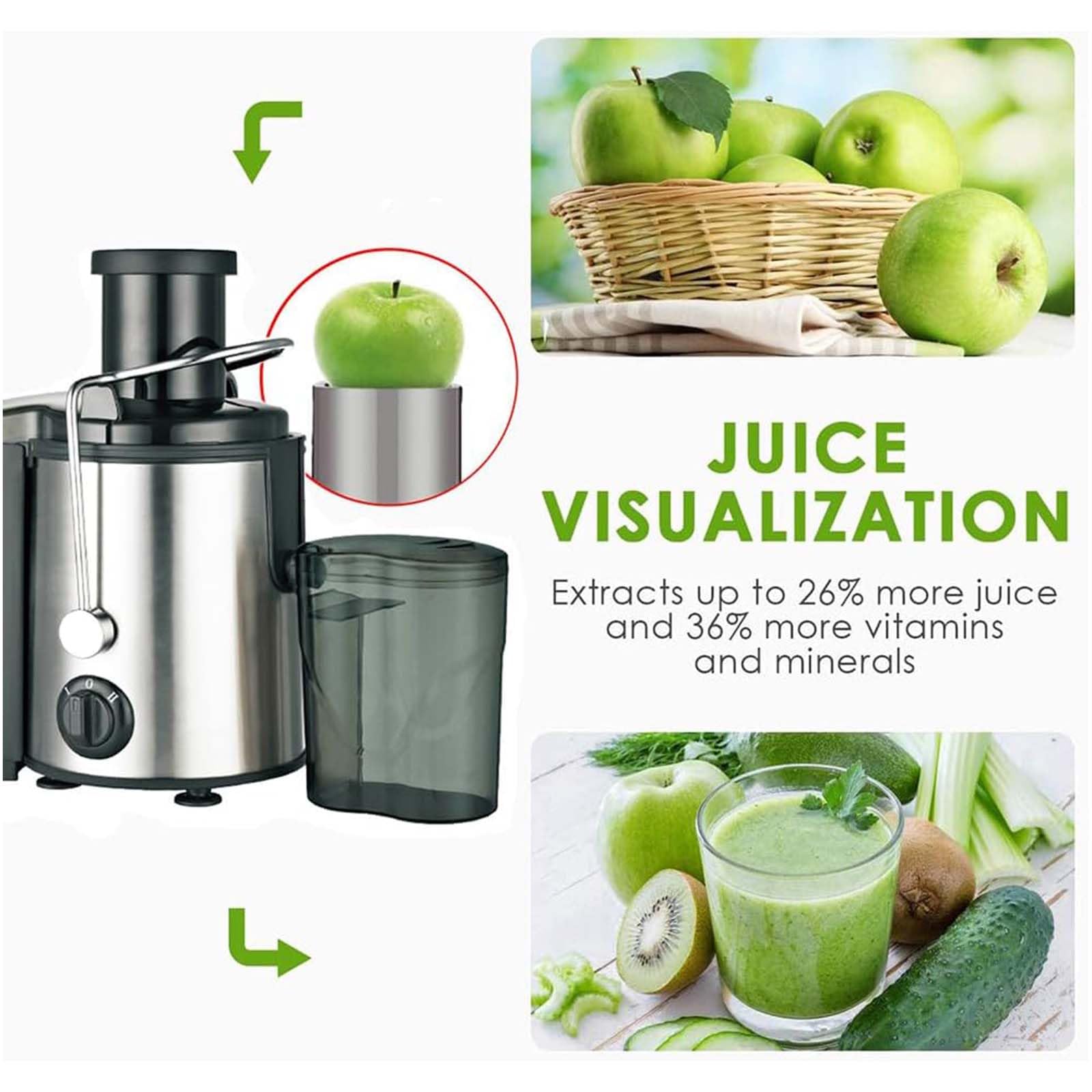 Estrattore di succo centrifugo da 800 W, macchina per la produzione di succhi, estrattore di frutta e verdura a 2 velocità, separatore di residui di succo, macchina per succhi completamente automati