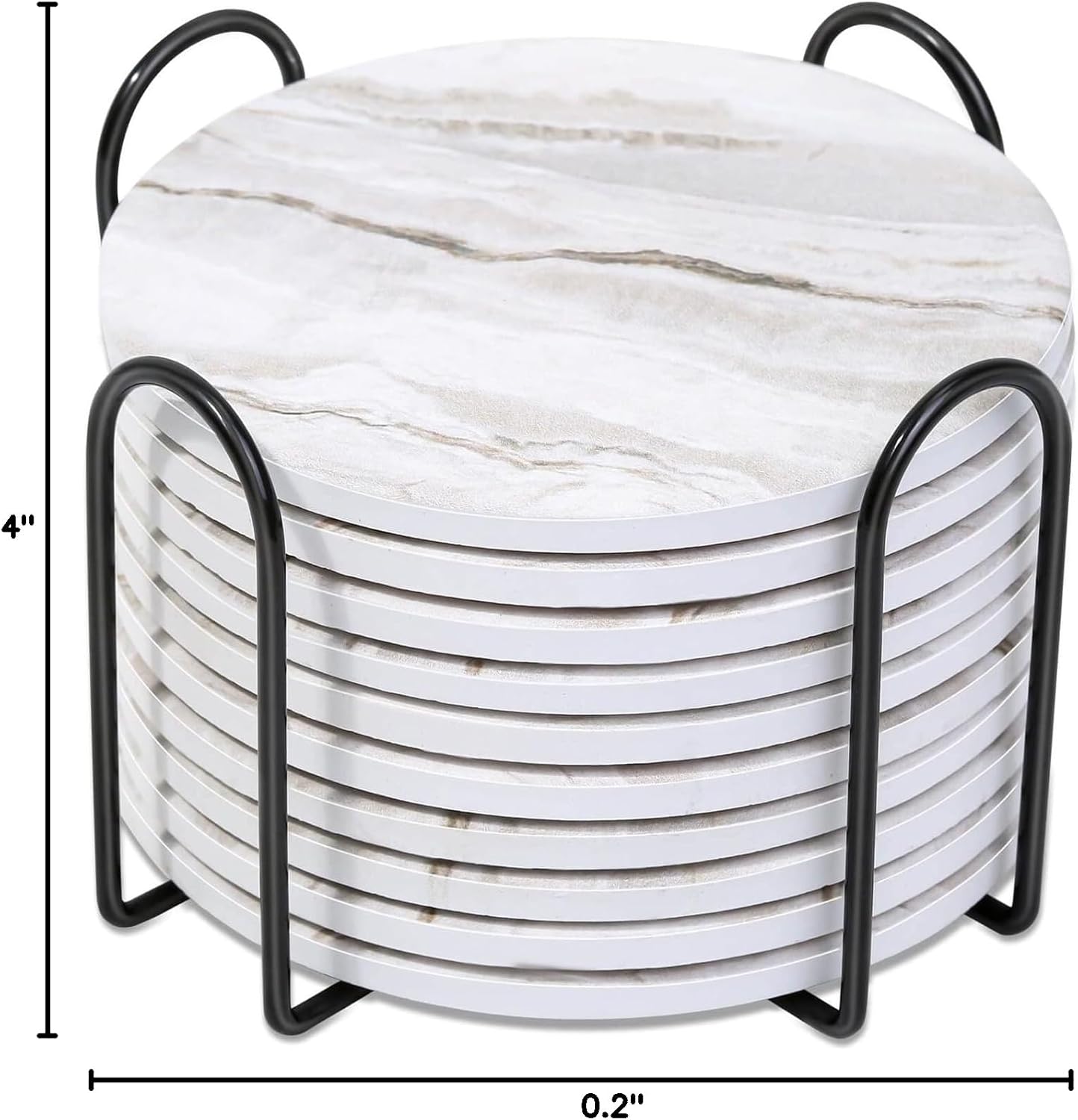 Caffox Coasters Set of 10, Absorbent Drink Coasters with Holder, Marble Style Ceramic Coaster for Wooden Table, Home Decor, 4 Inches(Griege) - Image 8