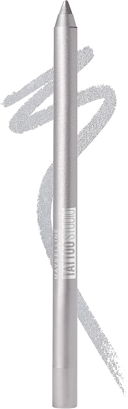 Maybelline TattooStudio Lápiz delineador de ojos afilable de larga duración, pigmentos de gel suaves que se deslizan con 36 horas de uso, resistente al agua, plata brillante, 1 unidad