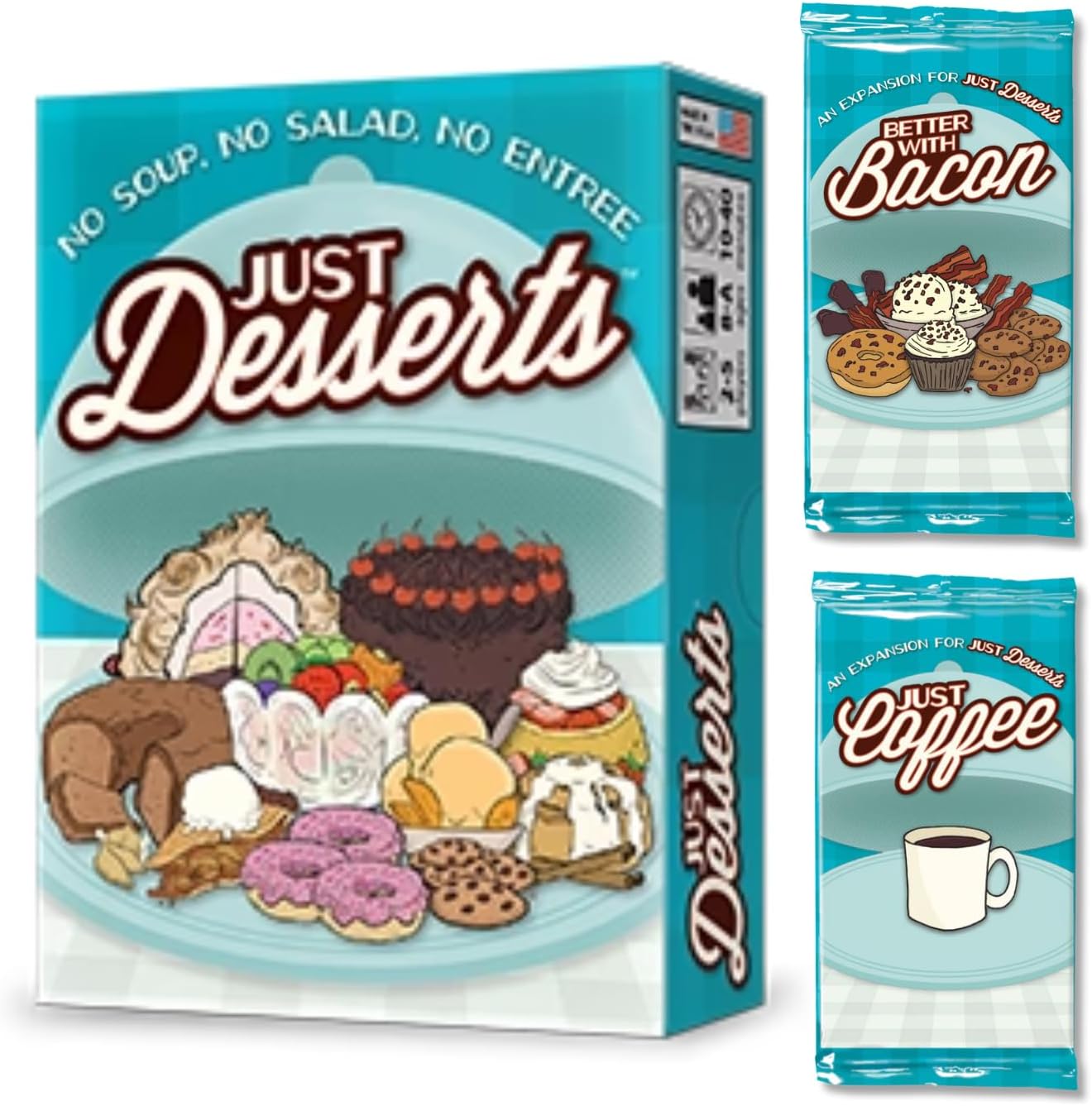 Looney Labs Just Desserts Card Game Deluxe Bundle Including The Just Coffee and Better with Bacon Expansions