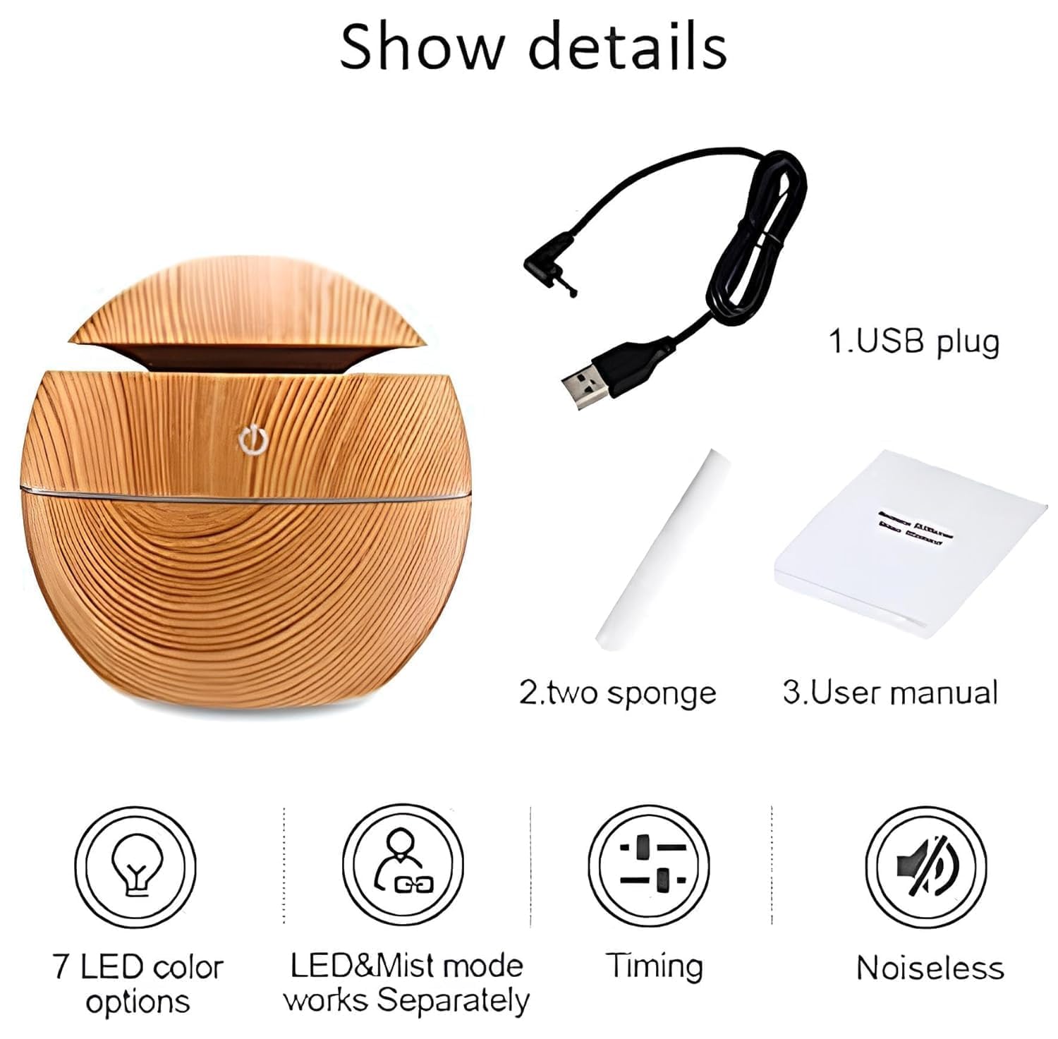 KBZONE Wood Cool Mist Ultrasonic Humidifier For Room Moisture, Aroma Diffuser For Home, Essential Oil Diffuser With Colorful Light, Auto Shut-Off Ideal For Office, Car, Travel, Home - Image 5 thumbnail
