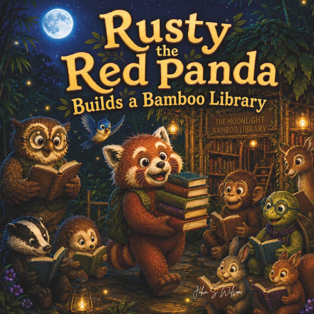 Rusty the Red Panda Builds a Bamboo Library: A Moonlit Story About Books, Friendship, and Sharing Knowledge