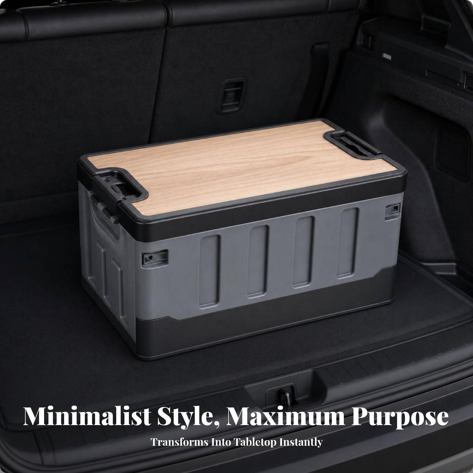 Zusammenklappbar Campingbox mit Deckel | integrierte seitliche Tragegriffe, Klappbox mit Deckel, platzsparend, Aufbewahrungsbox Griffen, Autofahrer, 60L Wasserdichte Tasche
