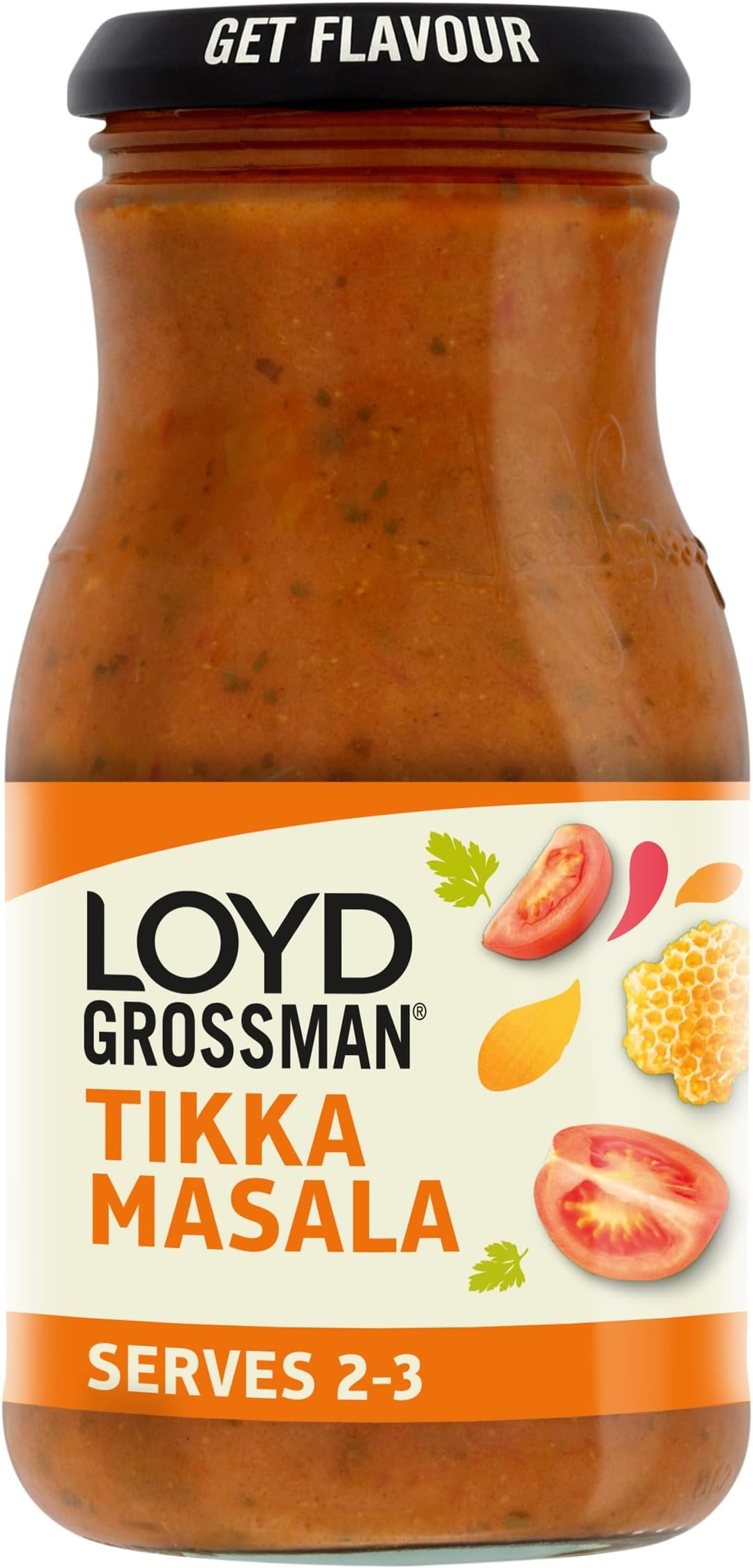 Loyd Grossman Indian Tikka Masala Sauce – Creamy Tomato, Yogurt & Honey Blend, Medium Spice, 350 g Jar (Pack of 1)
