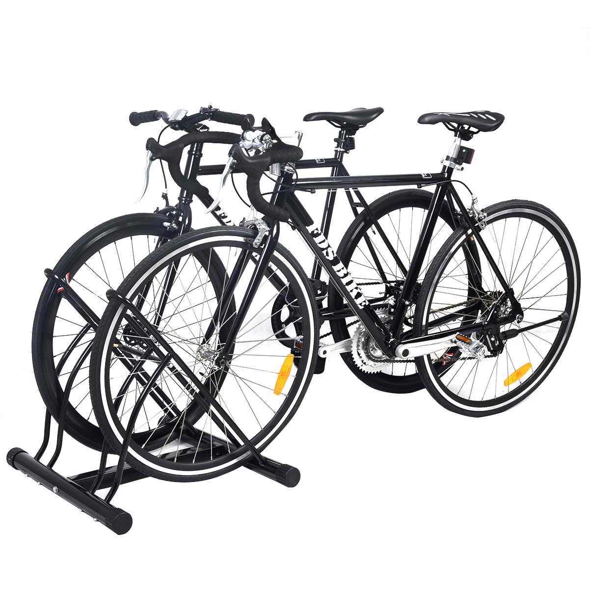 GIANTEX Support Cycles Universel 2 Places Pose au Sol Râtelier Noir Vélo Rack Vélo Rangement 2 Vélos au Sol 60x53x56CM(L x I x H) Peinture Noire en Aérosol