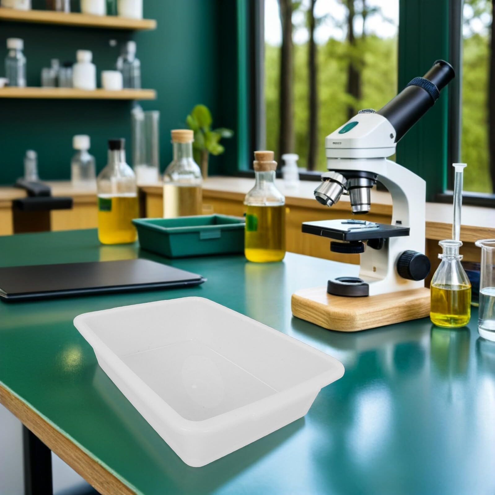 SHINEOFI 4 Stück Rechteckiges Laborschalen aus Chemikalienbeständigem Kunststoff – 35x25x8,4cm Probenschalen Organizer für Laborgeräte zur Sicheren Reagenzien Aufbewahrung