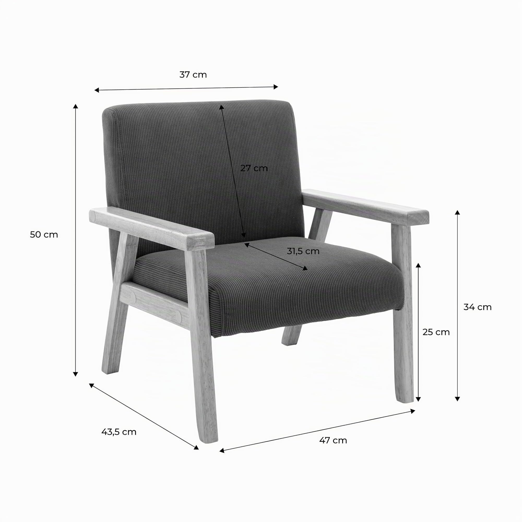 Alice's Garden sweeek - Fauteuil Enfant en Bois et Velours côtelé crème. ISAK L 47 x P 43.5 x H 50cm