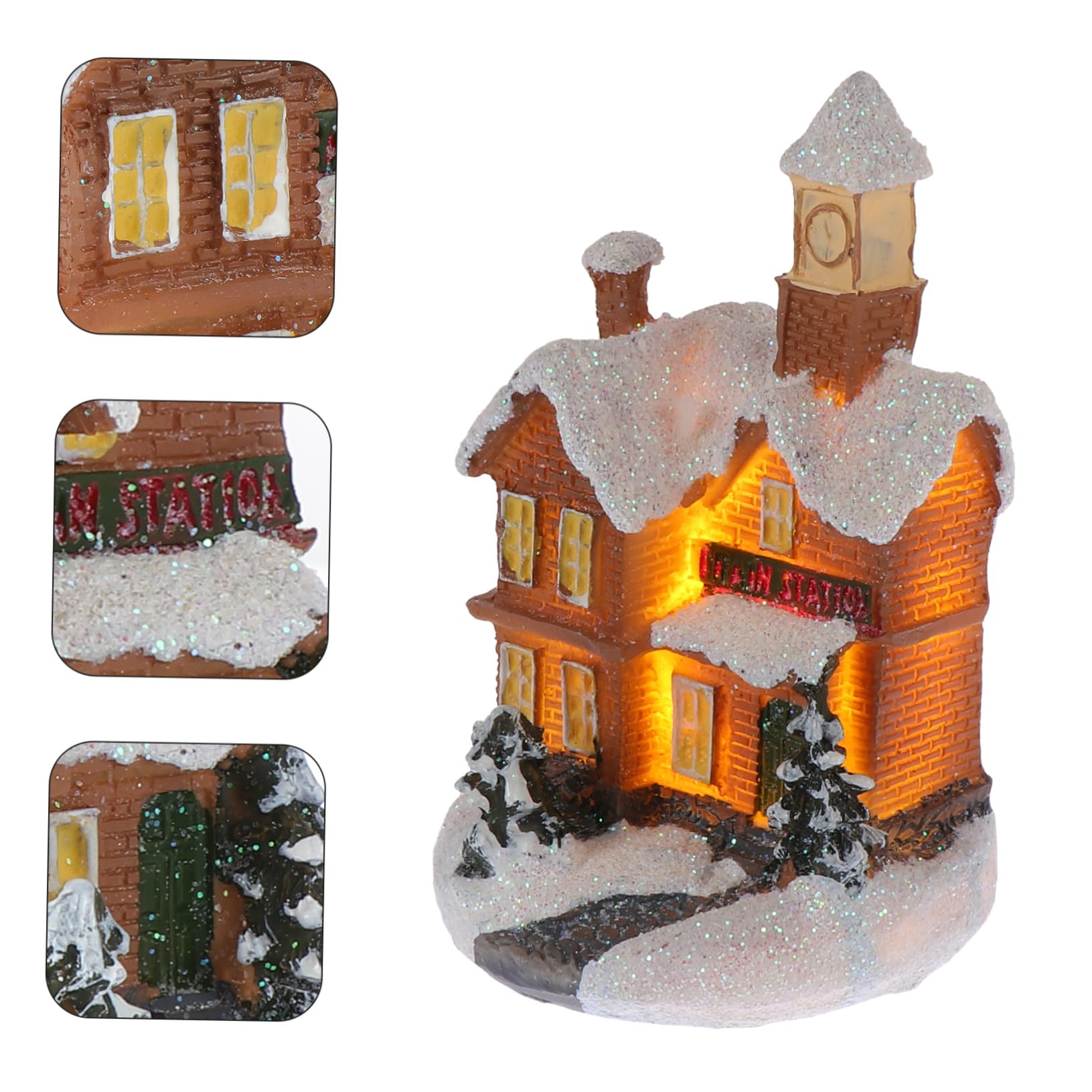 IMIKEYA 7 STK Hausschmuck Tischpuppenhaus Esstisch Weihnachtsdeko Für Den Tisch Minihaus Schmücken Dorfhüttenverzierung Beleuchtetes Weihnachtshaus Beleuchtete Hausfigur Harz
