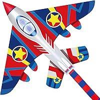 HONBO 58" Fighter Plane Kite for Kids & Adults - Easy Fly Beginner Kite with 200ft Line, Tail & Swivel Handle