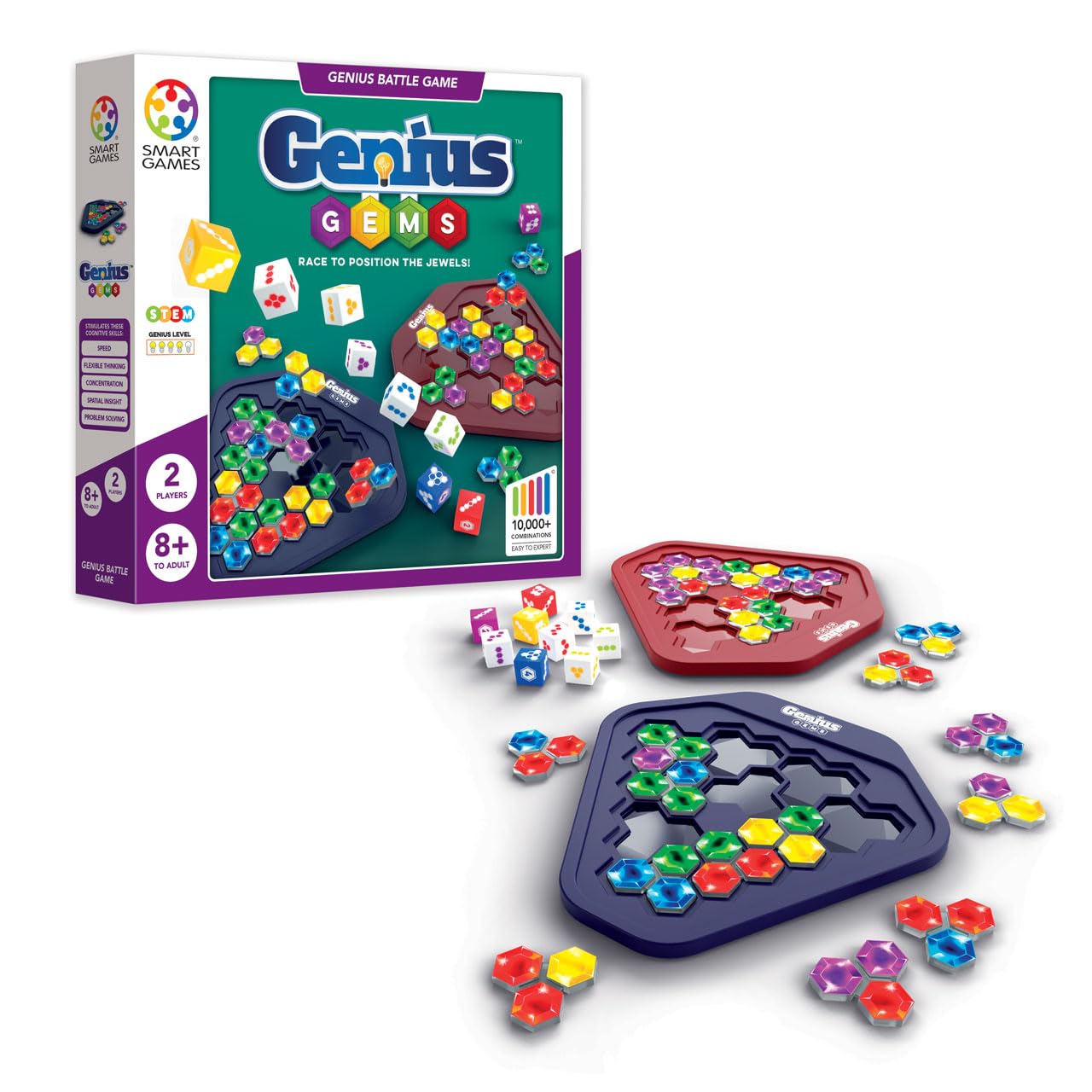 SmartGames, The Genius Gems, Genius Battle Game, 5 Difficulty Levels, 2 Players, Ages 8+