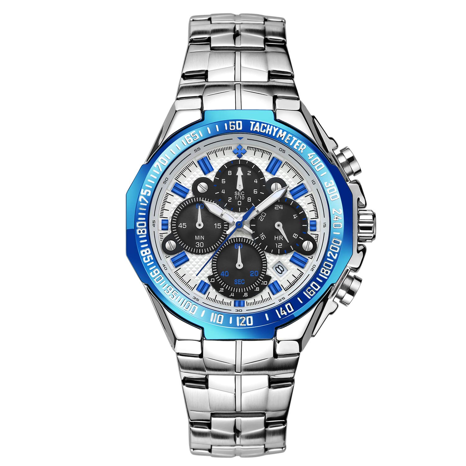 Orologio Uomo RORIOS Cronografo Al Quarzo Con Cinturino In Acciaio, Luminoso, Regalo