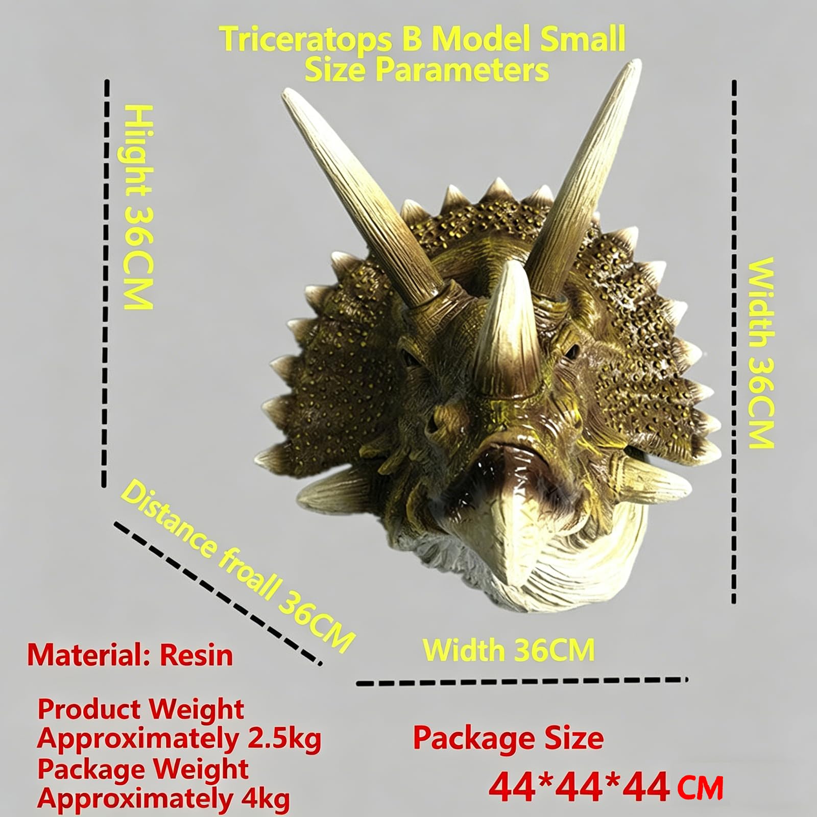 YXCQHZM Dekoracja ścienna z głową dinozaura - Triceratops montowana na ścianie rzeźba tablica figurka - realistyczna replika sztuki ściennej 3D do dekoracji domu