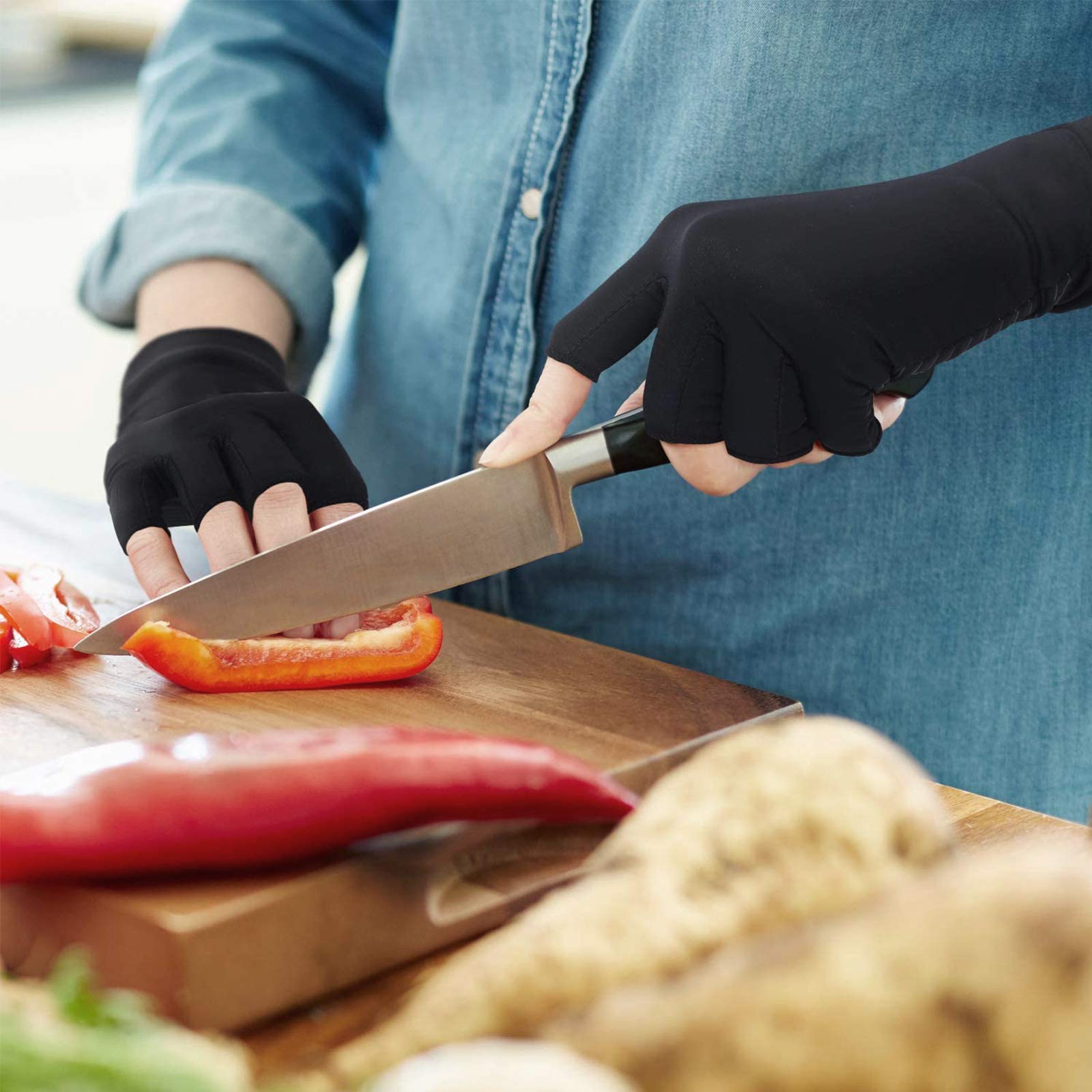 Guantes de compresión de cobre para mujeres y hombres, guantes de compresión de artritis sin dedos para refuerzo de muñeca