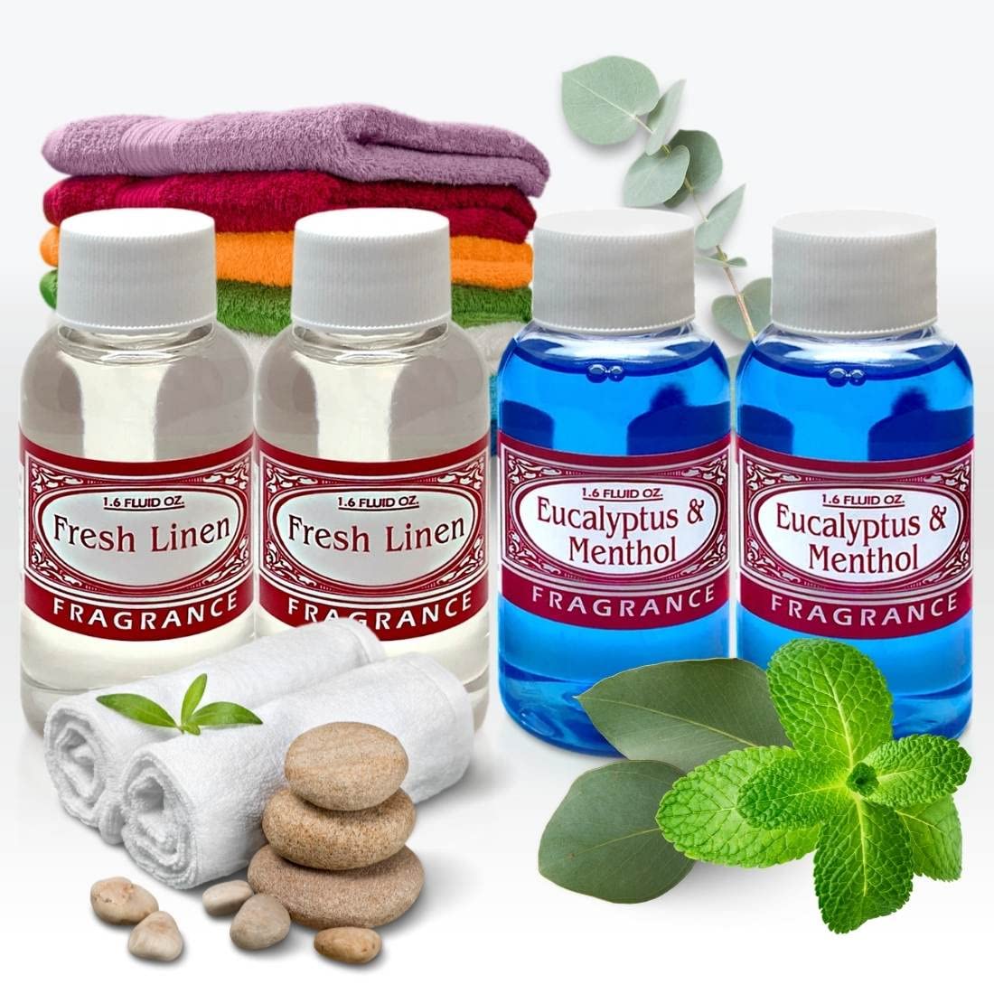 Concentrated 2.0 fl oz Fresh Linen and Eucalyptus Mentho Pack l Compatible with Rainbow Vacuum Fragrances, Sirena, Water Vacuums, Hyla, Diffusers, & Rainmate, Fragrances Not Made by Rexair