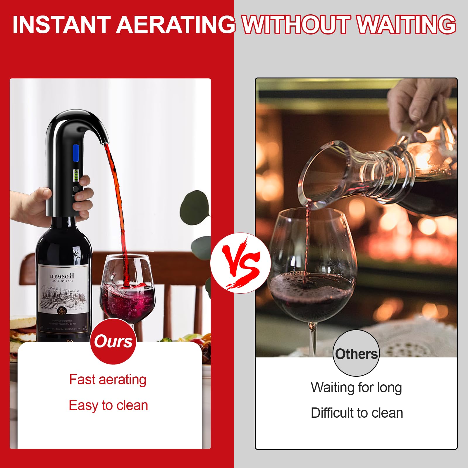 Aireador de vino eléctrico, decantador de vino automático de un solo toque para vino tinto y blanco, dispensador de vino, vertedor de vino, regalos de vino para amantes del vino (negro) 2