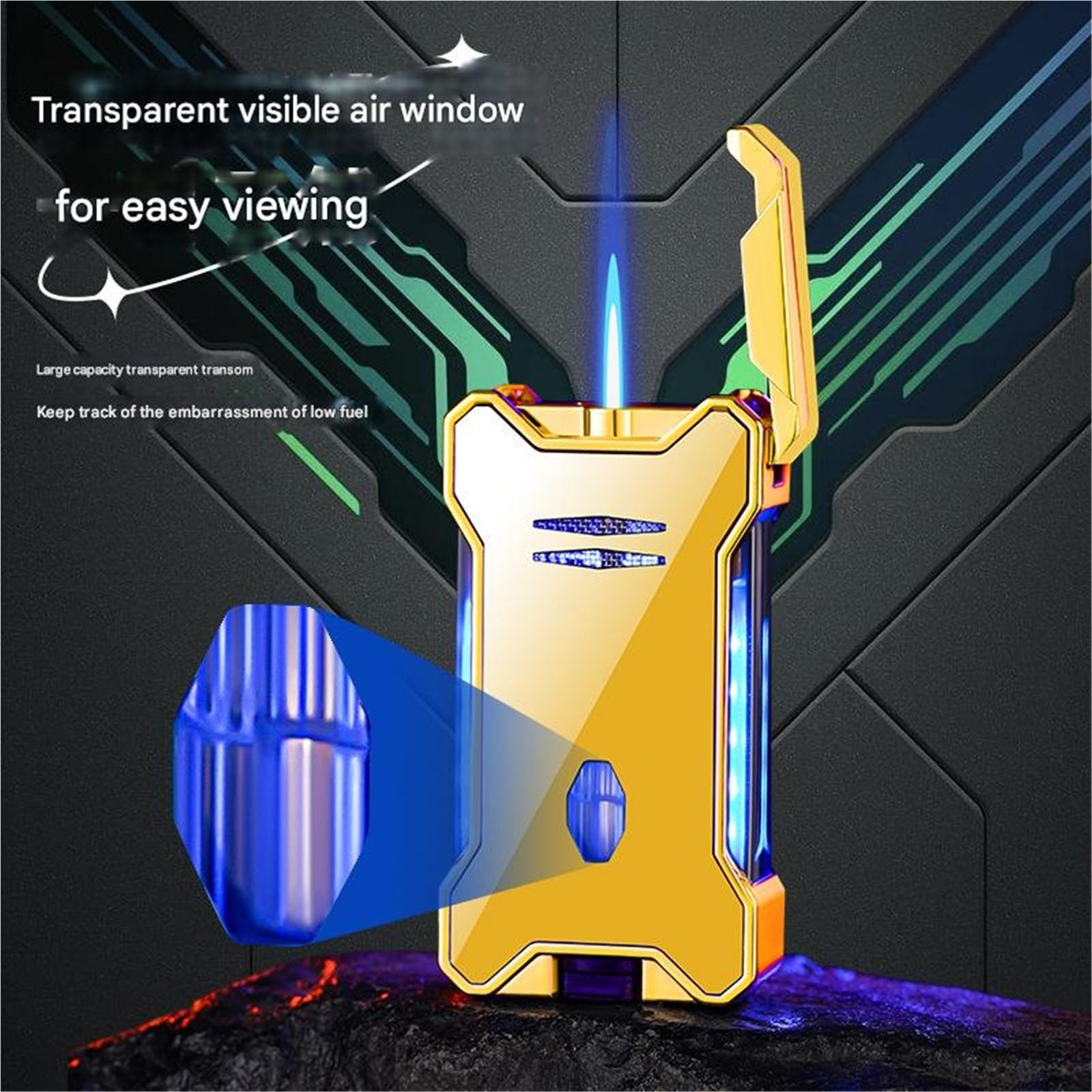 Encendedor de inducción, llama de chorro resistente al viento, butano recargable, luz LED, ideal para camping, viajes, uso al aire libre, para hombres, versátil y seguro
