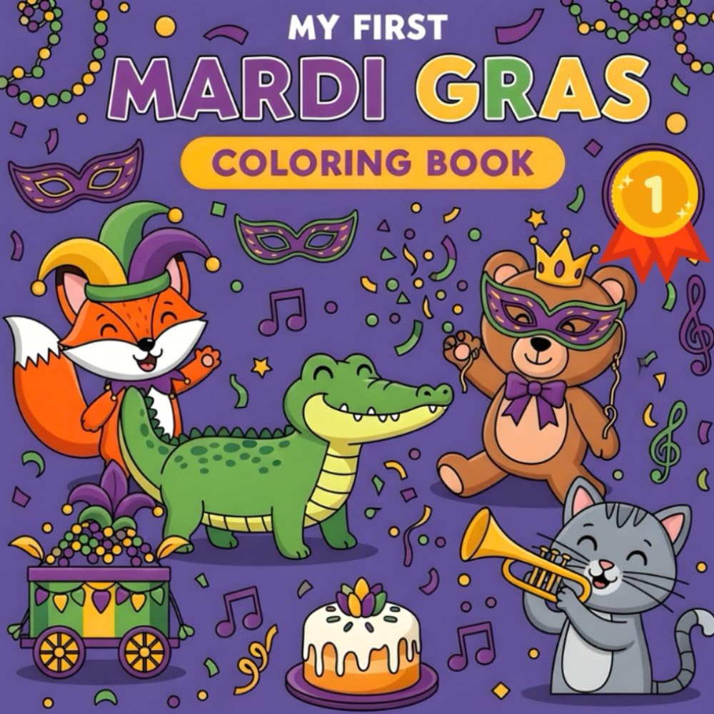 My First Mardi Gras Coloring Book: A Fun Mardi Gras Coloring Book for Toddlers and Kids, Featuring Easy and Festive Designs to Celebrate Carnival, Parades, Masks, Beads, and King Cakes