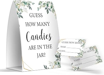 How Many Candies Are In The Jar, Greenery Baby Shower Games, Greenery Theme Baby Shower - One Sign and 50 Cards GES06