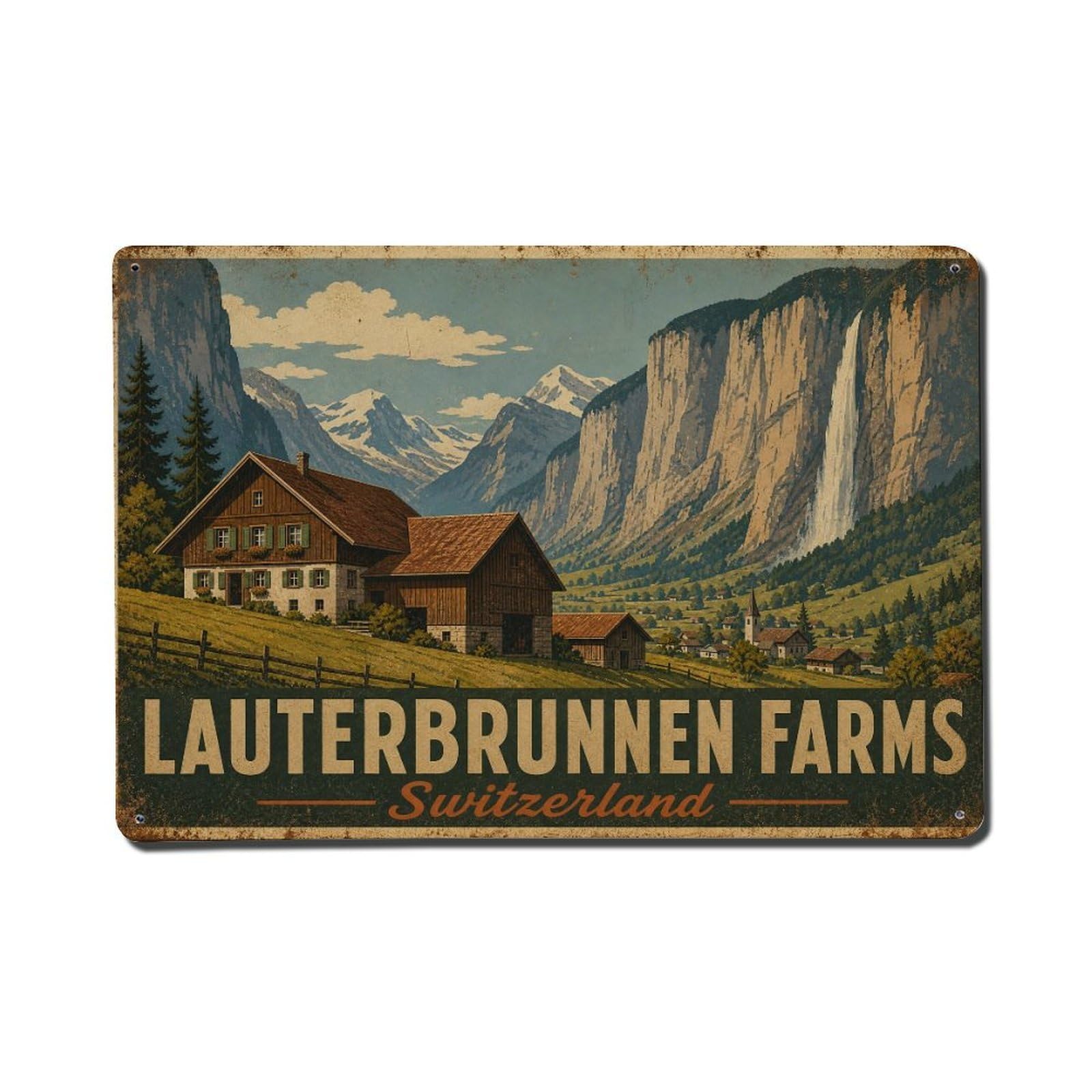 Gead 8X12inch Style Vintage Travel Lauterbrunnen Switzerland Farms Metal Tin Sign