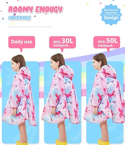 Vista 27 de WAWSAM Poncho de lluvia ligero para niños, impermeable, reutilizable Azul (Space Blue)